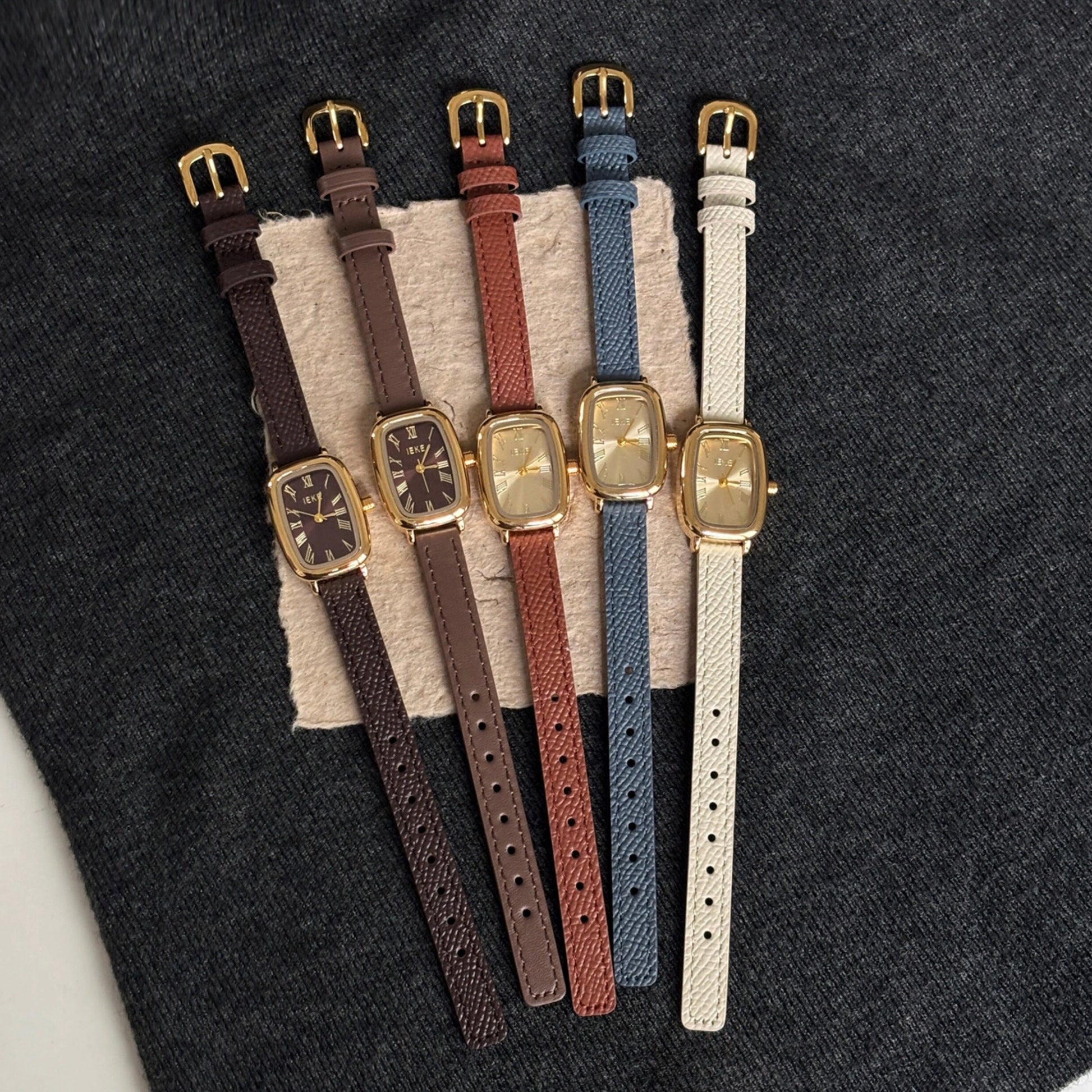 Vintage Square Dial Leather Watch [Q5WL7COK]