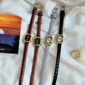 Vintage Square Dial Leather Watch [ISXKECQQ]