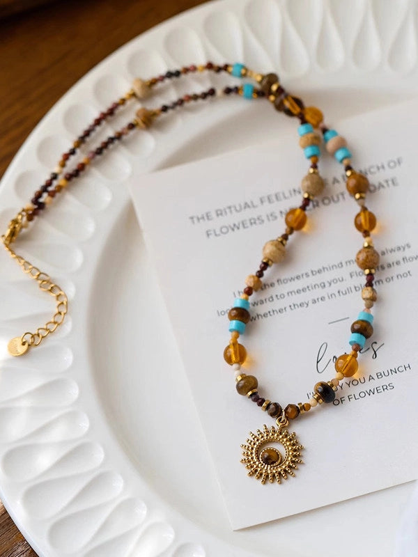 Vintage Sun Beaded Pendant Necklace [IGN1U3A2]