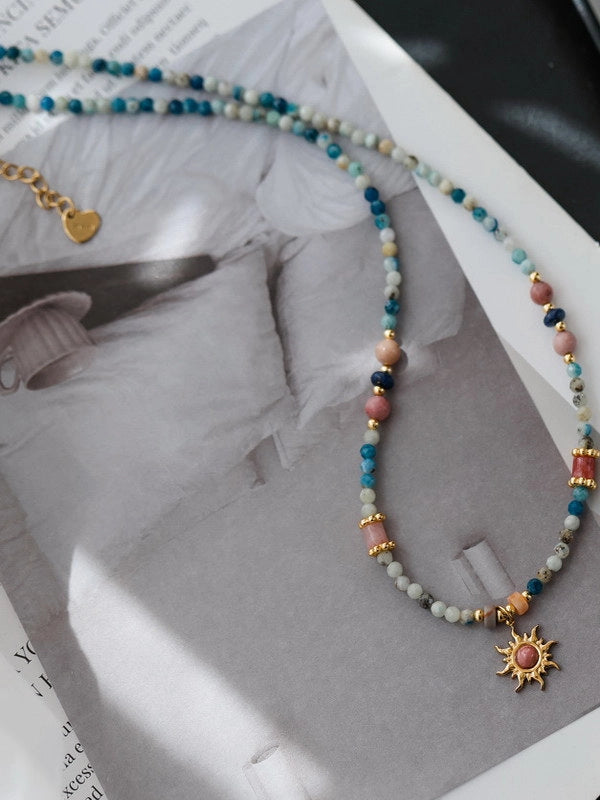 Vintage Sun Pendant Beaded Necklace [BBX1V5RL]