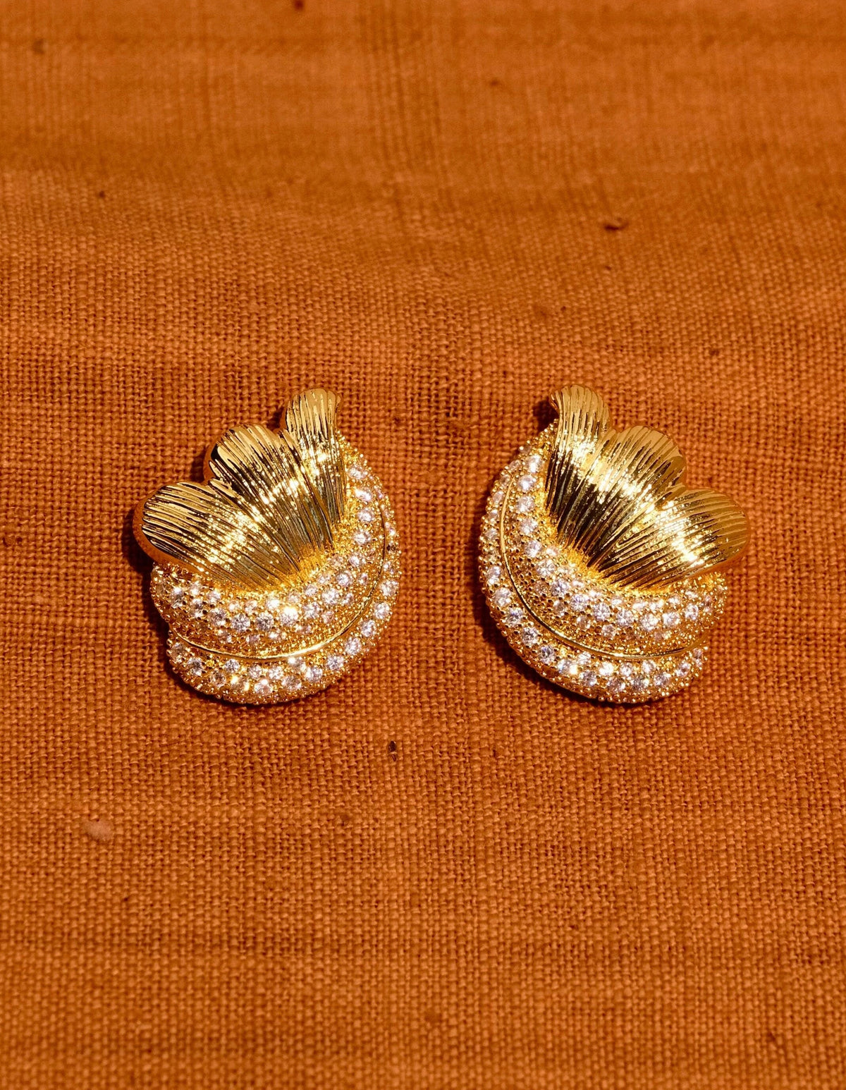 Vintage Symmetrical Gold Zircon Earrings [C17AS9X2]