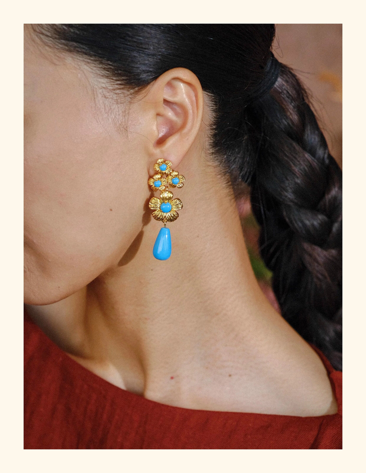 Water Wave Blue Flower Pendant Earrings [N2YW0UC8]