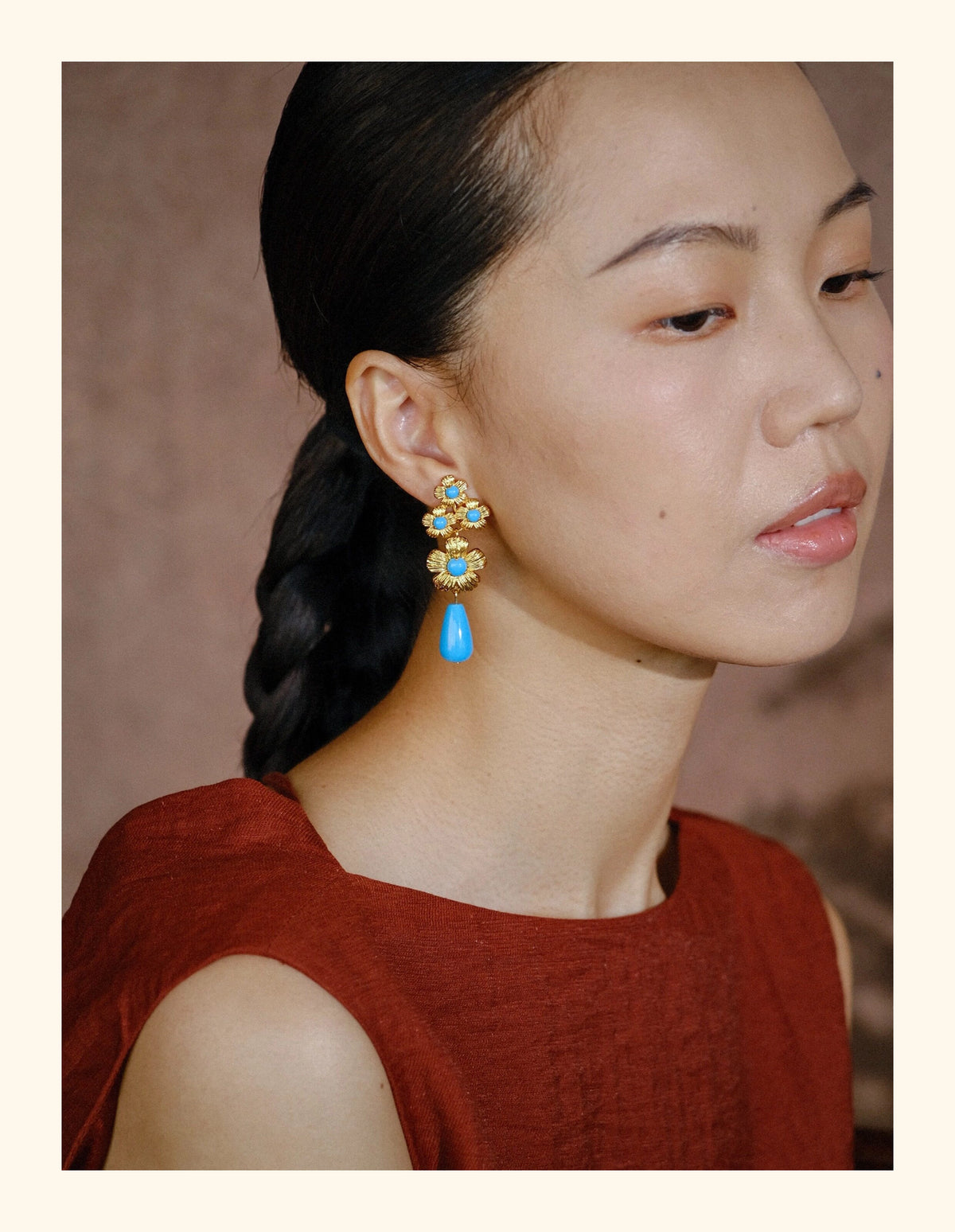 Water Wave Blue Flower Pendant Earrings [QW17W8XO]