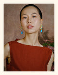 Water Wave Blue Flower Pendant Earrings [GHR9M3AE]