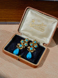 Water Wave Blue Flower Pendant Earrings [JB9IEMLP]