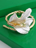White Enamel Iris Flower Open Bracelet [JMWKKSKS]