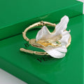 White Enamel Iris Flower Open Bracelet [UBMX8O33]