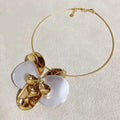 White Enamel Iris Flower Open Bracelet [N8HI6KU8]