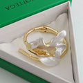 White Enamel Iris Flower Open Bracelet [14P84VWO]