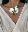 White Enamel Iris Flower Open Bracelet [LBLRESY2]