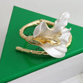 White Enamel Iris Flower Open Bracelet [TKW39DB0]