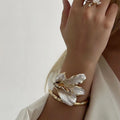 White Enamel Iris Flower Open Bracelet [6DOTOECQ]