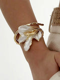 White Enamel Iris Flower Open Bracelet [NB3ZXCXL]