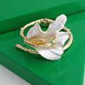 White Enamel Iris Flower Open Bracelet [B6GWF7ZL]