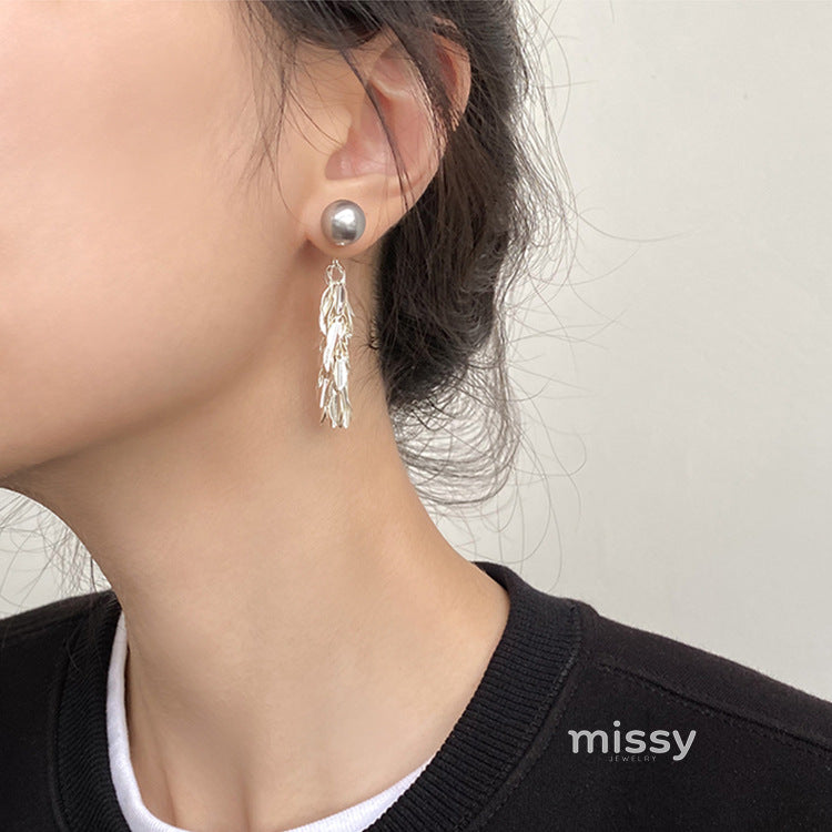 Xitlali Leaf Tassel Stud Earrings [16OS2L59]