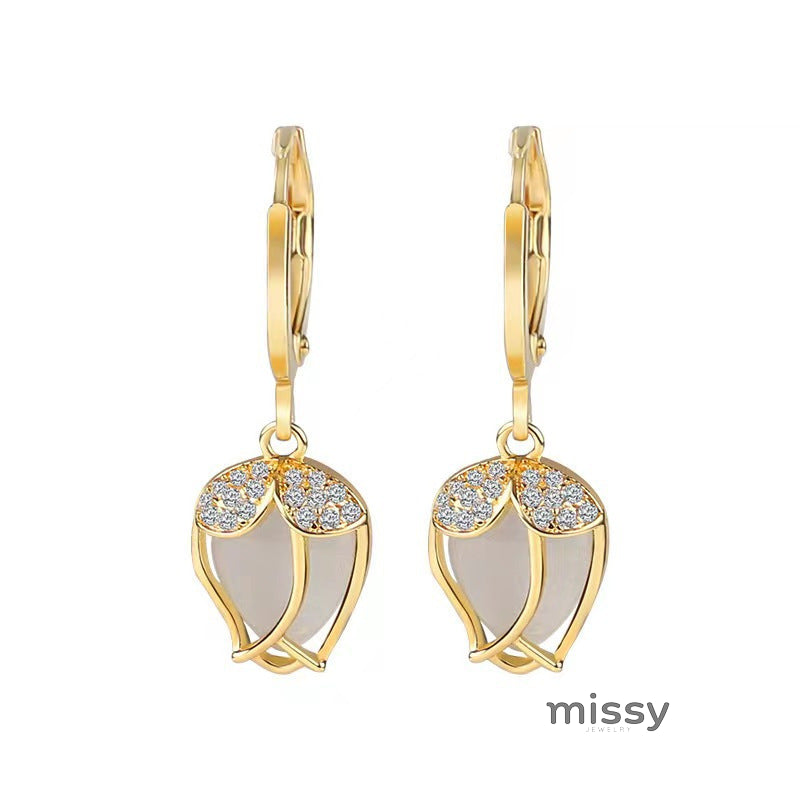 Yashika Gold Tulip Opal Earrings [UJ60LO7N]