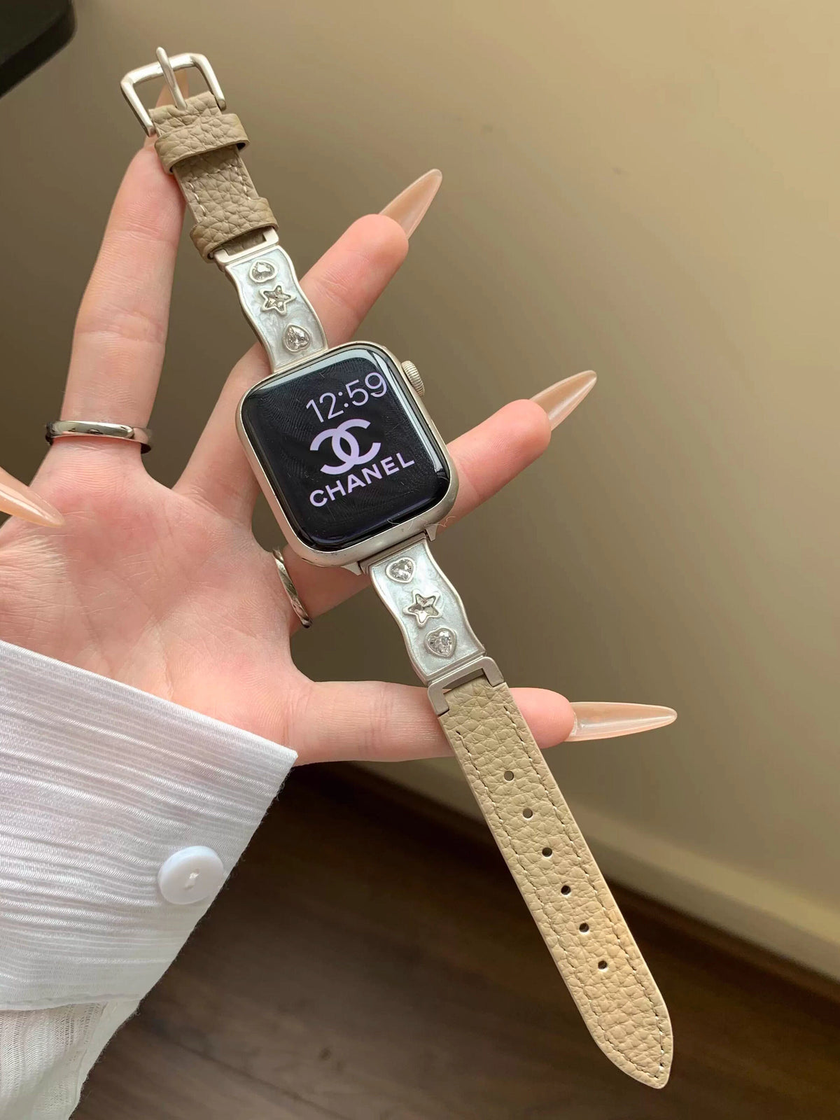 Zircon and Leather Apple Watch Band [CU7264G1]