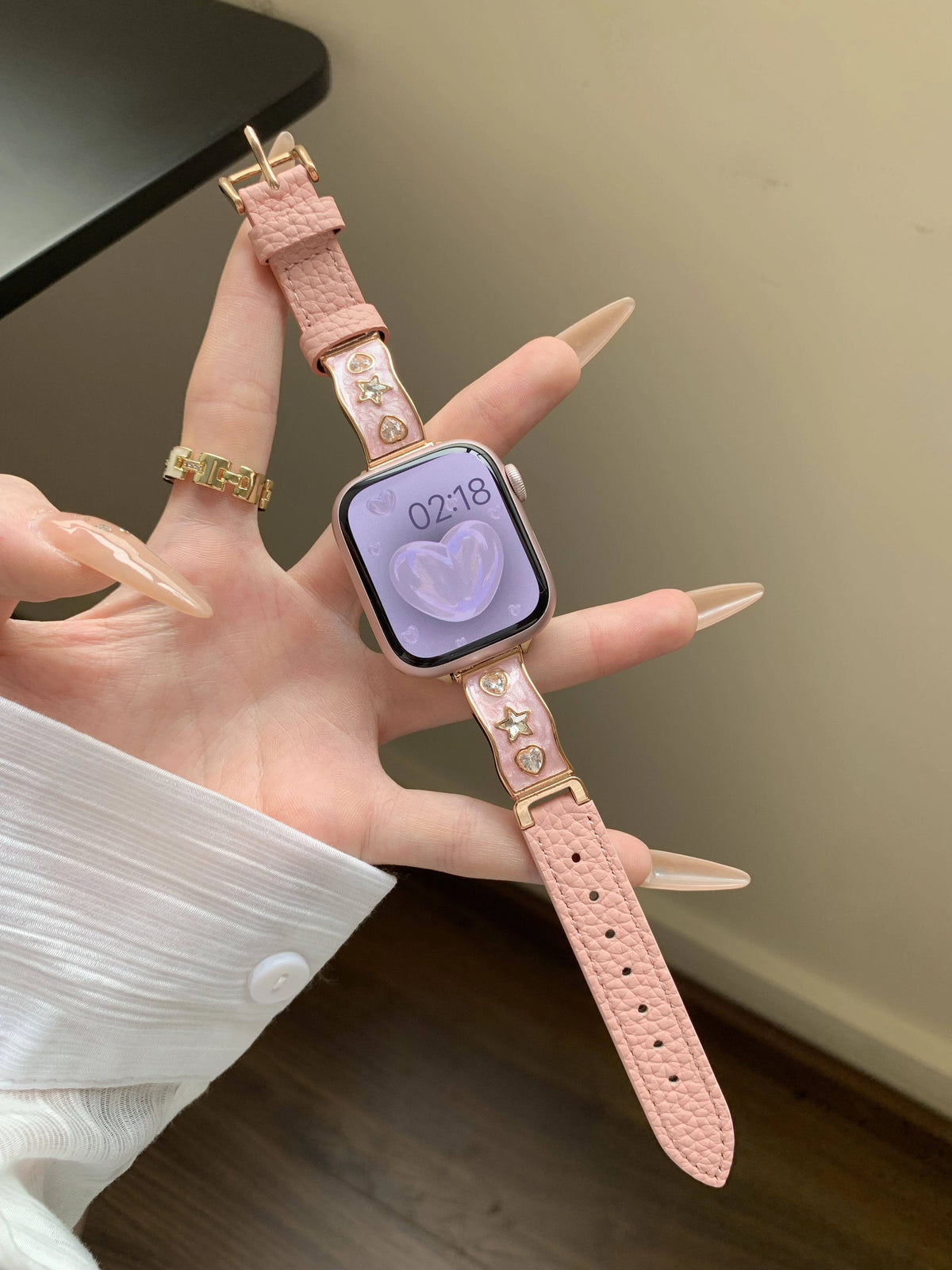 Zircon and Leather Apple Watch Band [MR70LA2M]