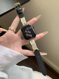 Zircon and Leather Apple Watch Band [OBIIC254]