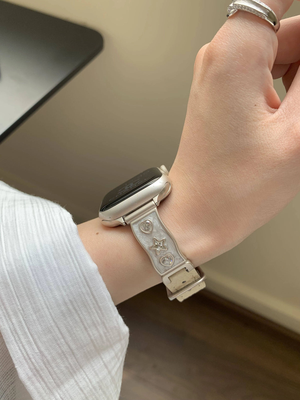 Zircon and Leather Apple Watch Band [OK9FAG68]
