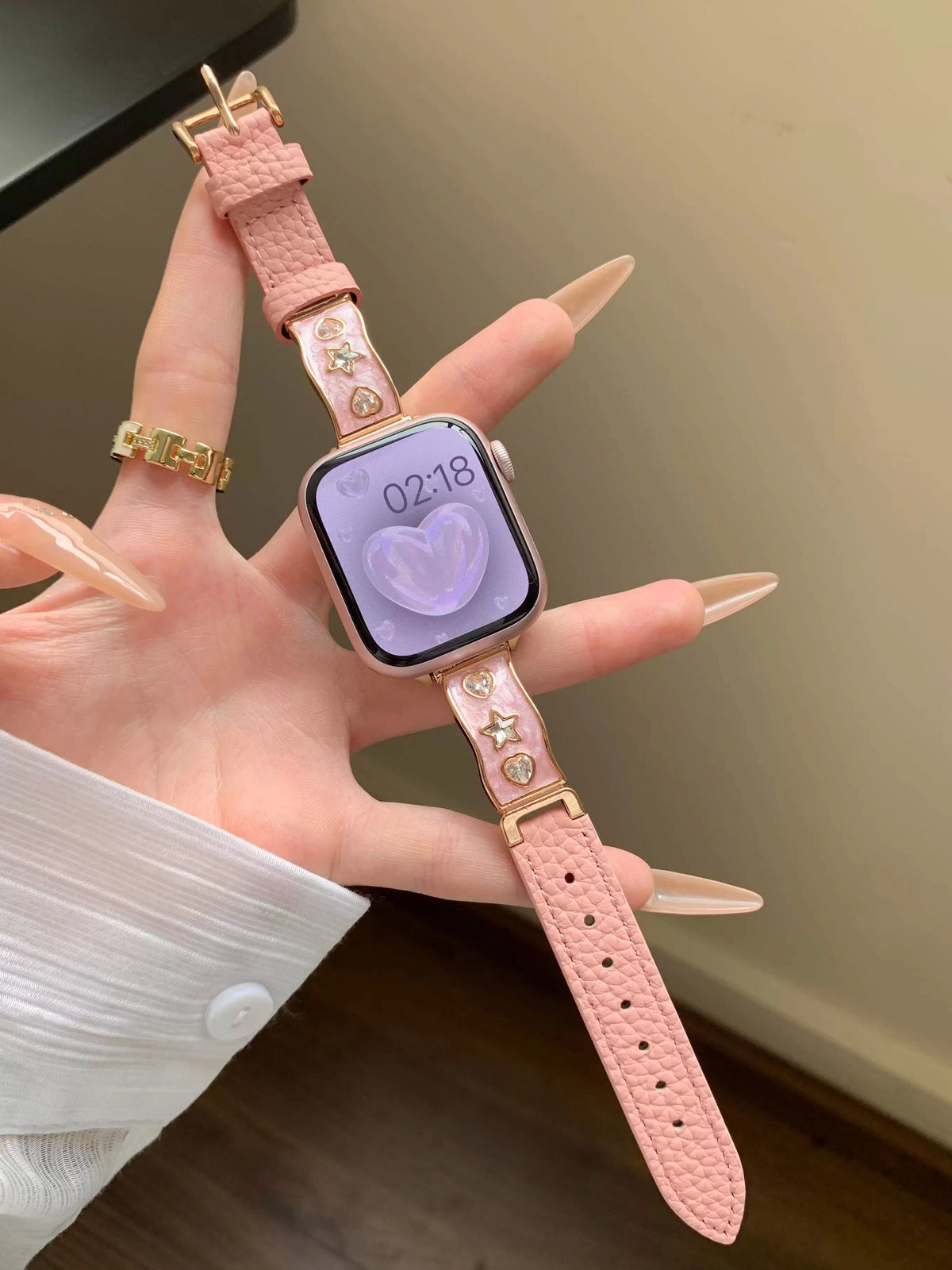 Zircon and Leather Apple Watch Band [A1HJ1GRD]