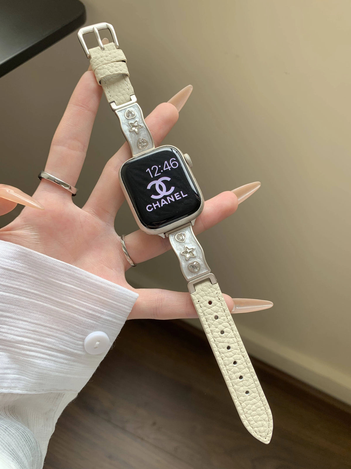 Zircon and Leather Apple Watch Band [2EFPJBEO]