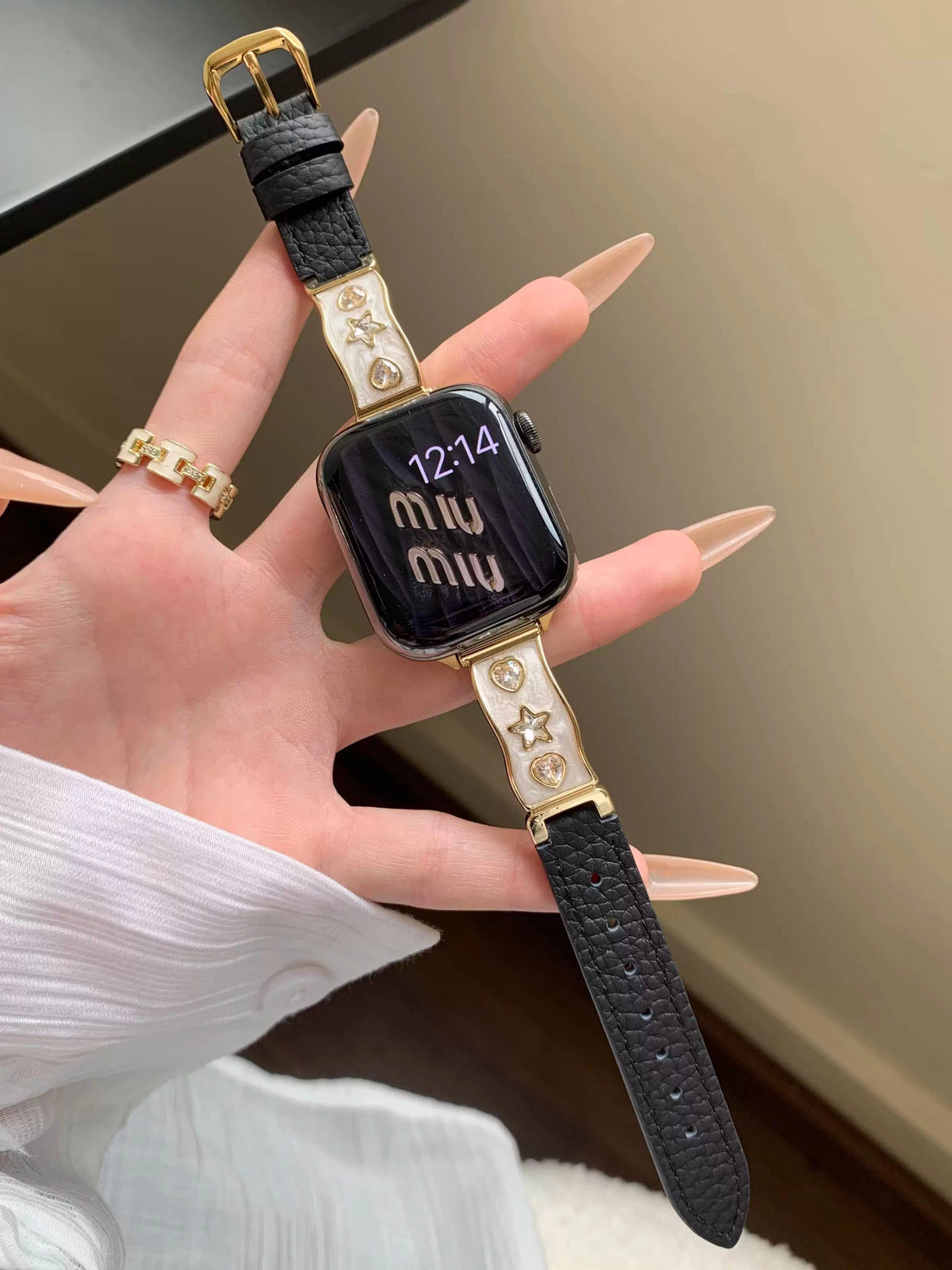 Zircon and Leather Apple Watch Band [OR36RRZF]