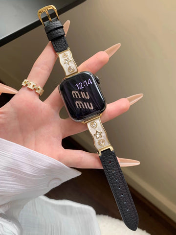 Zircon and Leather Apple Watch Band [OR36RRZF]