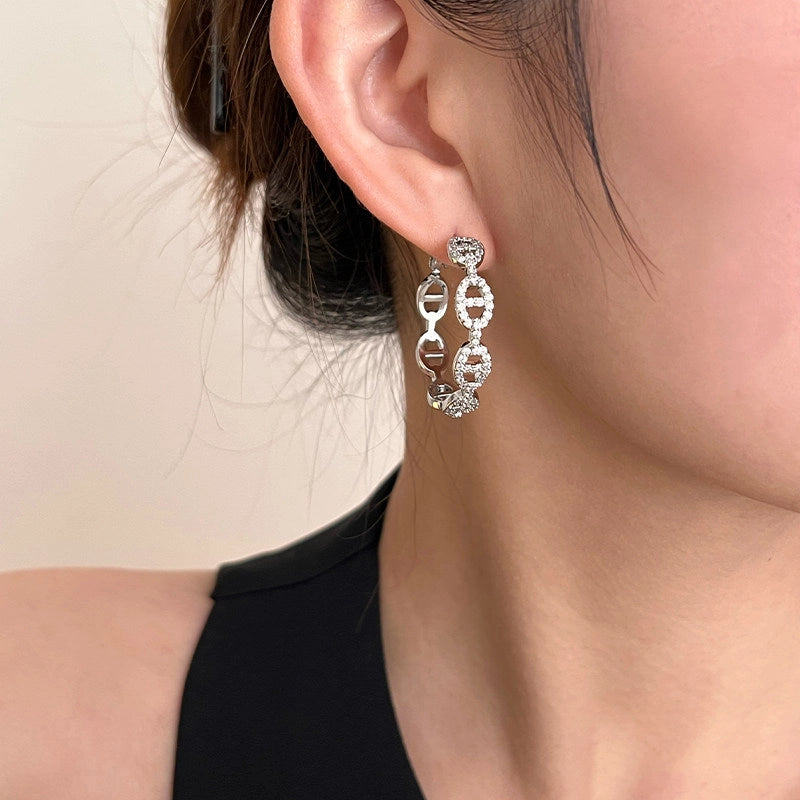 Zircon Embellished Link Hoop Earrings [78I6U9FI]
