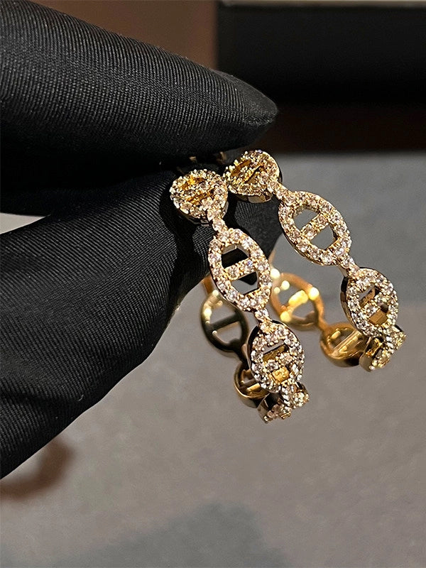 Zircon Embellished Link Hoop Earrings [PVNBIW7N]