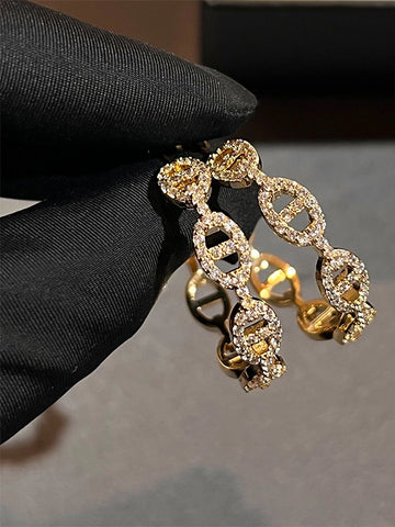 Zircon Embellished Link Hoop Earrings [PVNBIW7N]