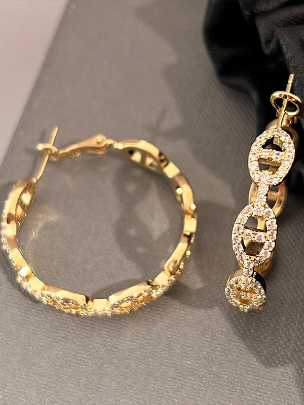 Zircon Embellished Link Hoop Earrings [YRBQMULX]