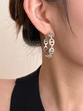 Zircon Embellished Link Hoop Earrings [JANQ8RRT]