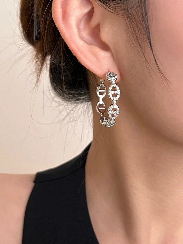 Zircon Embellished Link Hoop Earrings [JANQ8RRT]