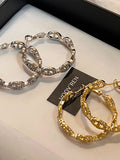 Zircon Embellished Link Hoop Earrings [T5BLD879]