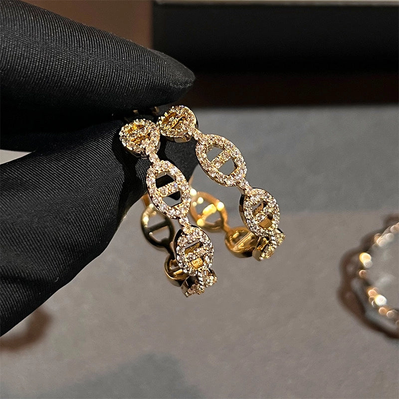 Zircon Embellished Link Hoop Earrings [5QO343CG]
