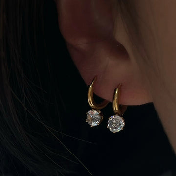Zircon Solitaire Pendant Hoop Earrings [RZC6VRBB]