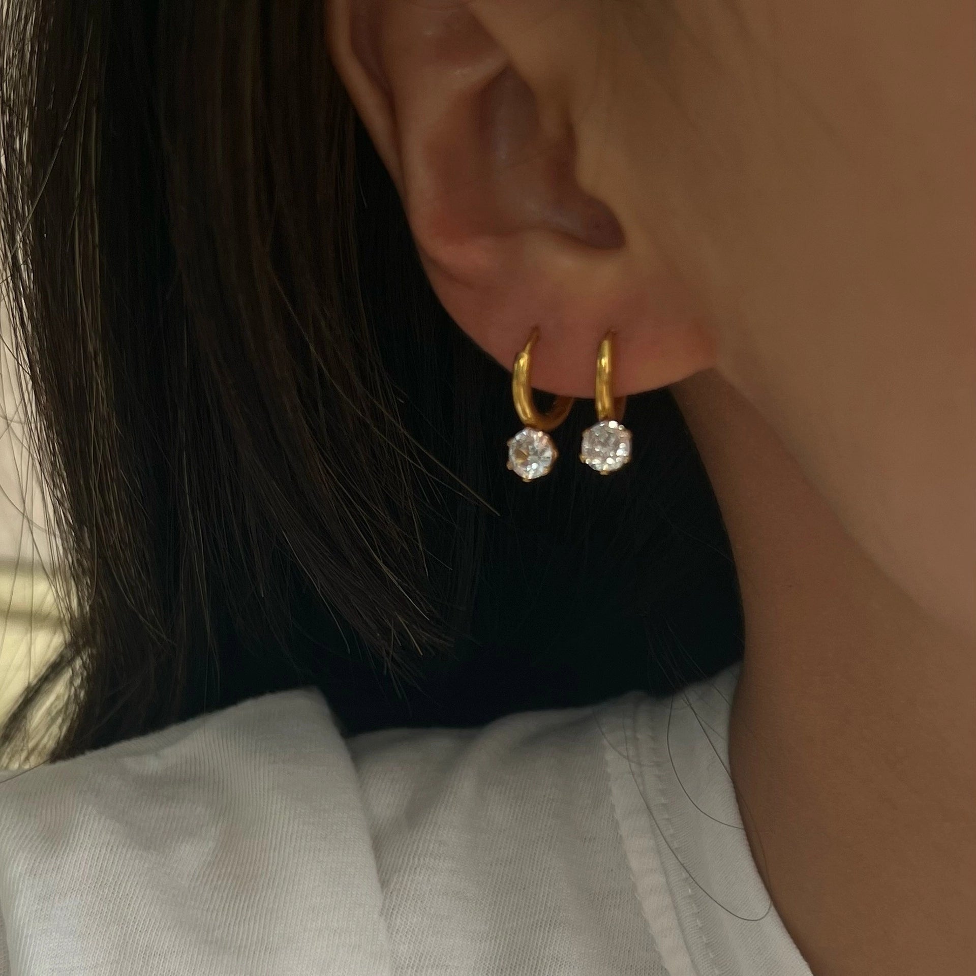 Zircon Solitaire Pendant Hoop Earrings [7BE7GF17]