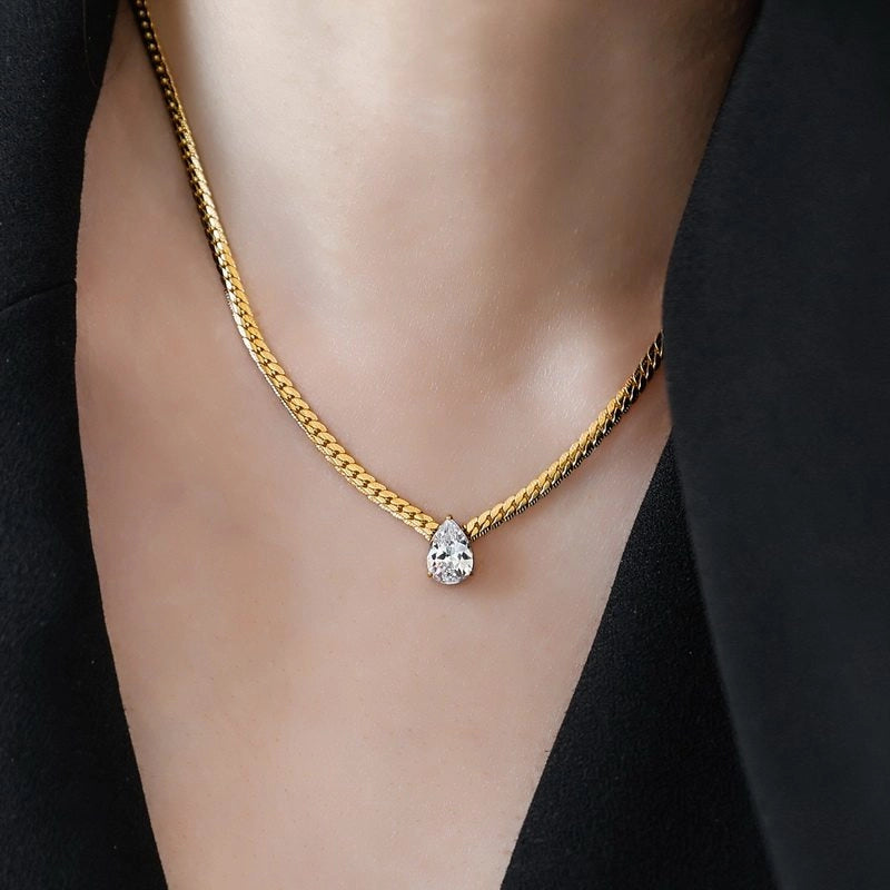 Zircon Water Drop Snake Chain Necklace [CGS0UHUD]
