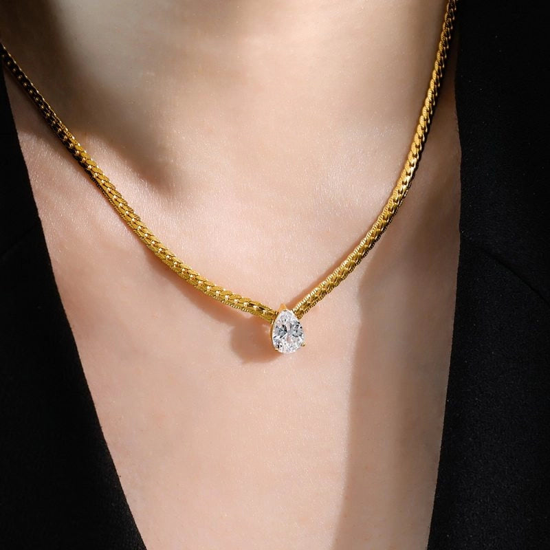 Zircon Water Drop Snake Chain Necklace [47M3MOD3]