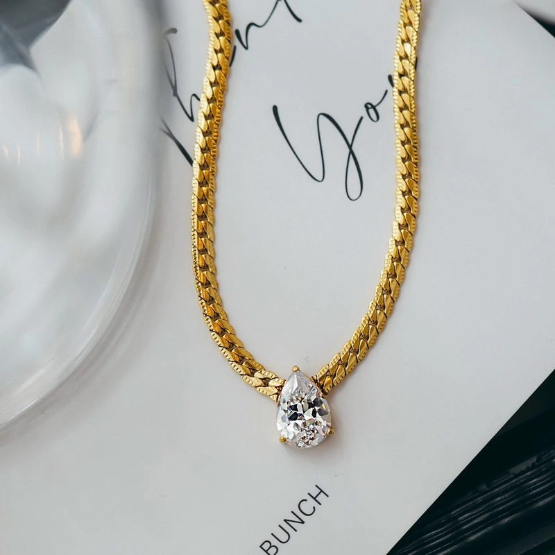 Zircon Water Drop Snake Chain Necklace [9AULXX7R]