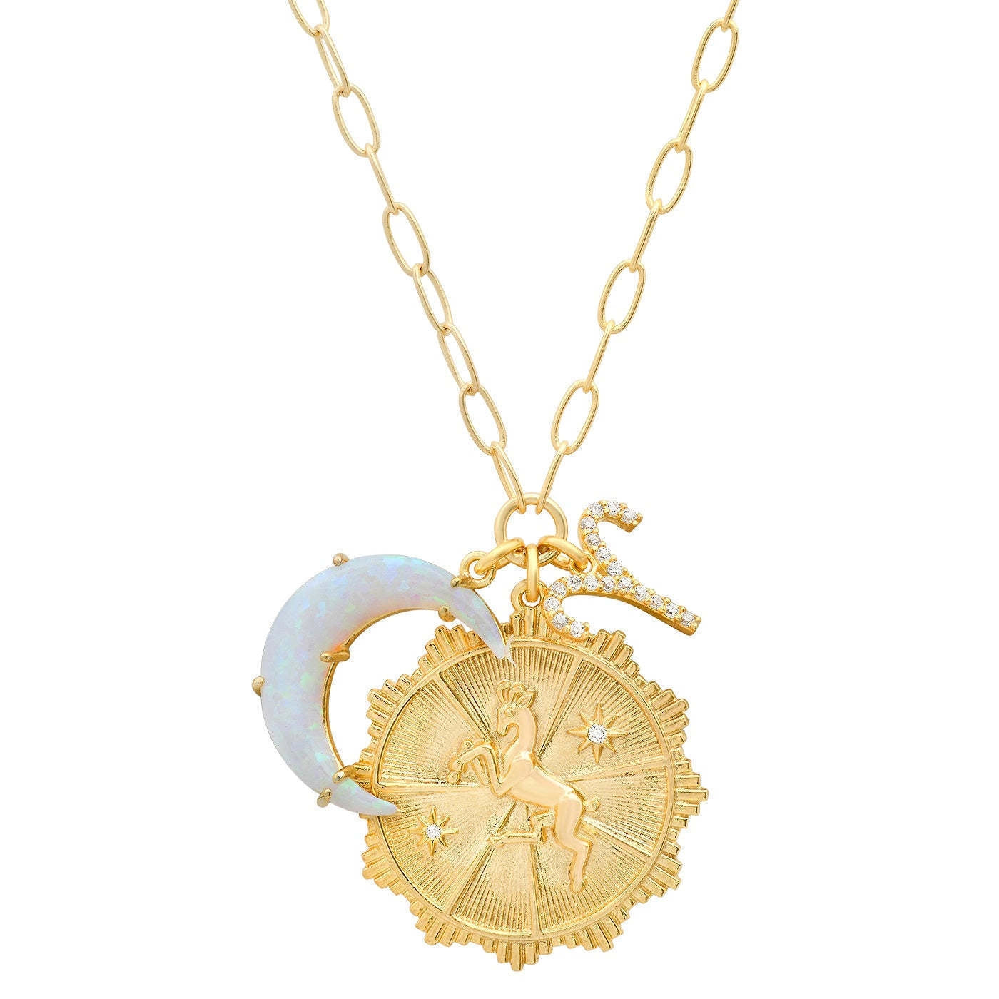 Zodiac Crescent Moon Pendant Necklace [8YT0AA3J]