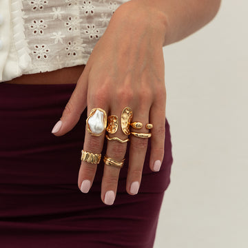 Zyrah Pearl Wave Ring Set