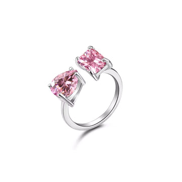 Pearl & Square Pink Crystal 925 Sterling Silver Ring