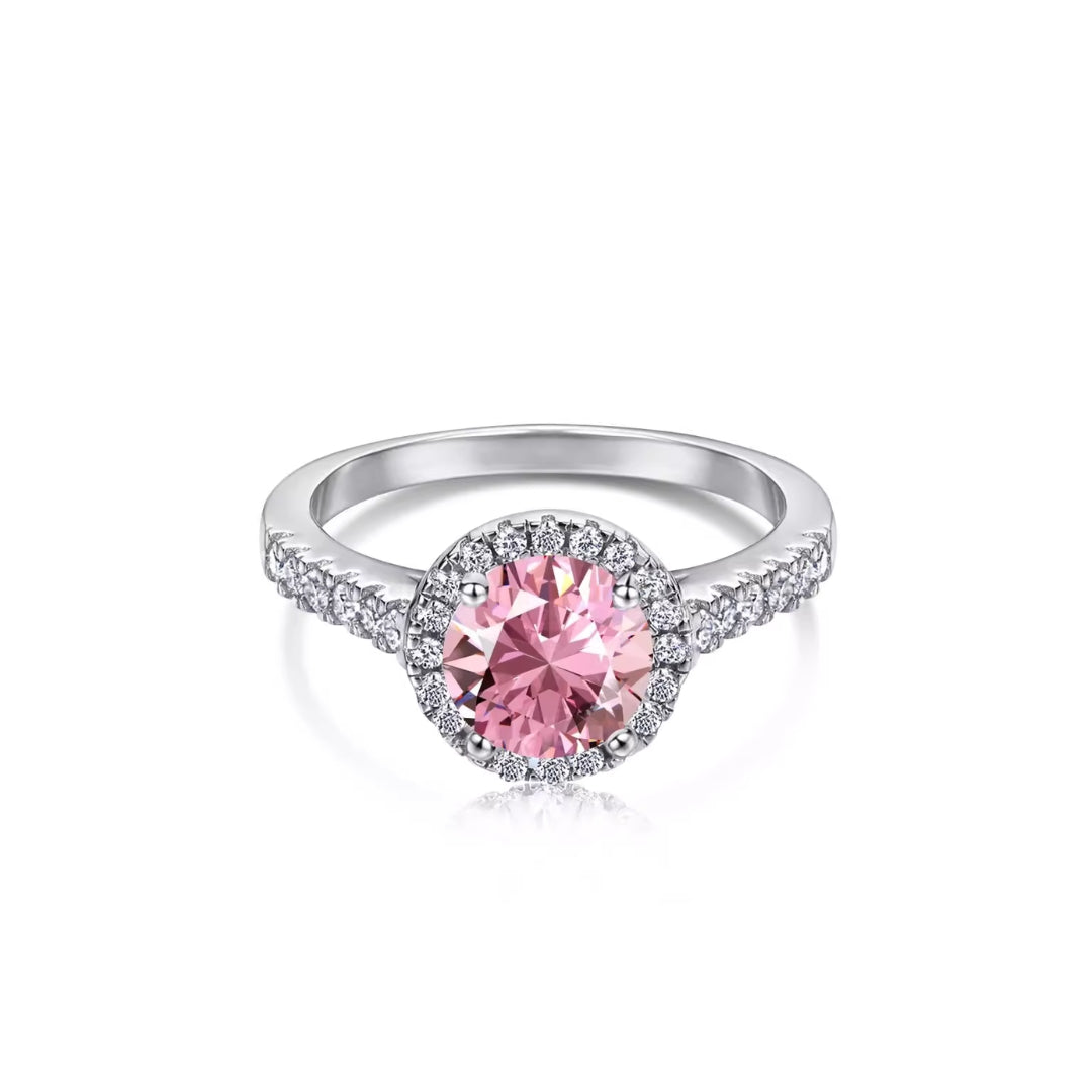 Round Pink Crystal 925 Sterling Silver Ring