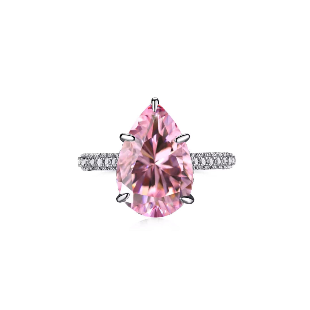 Pearl Cut Pink Crystal 925 Sterling Silver Ring