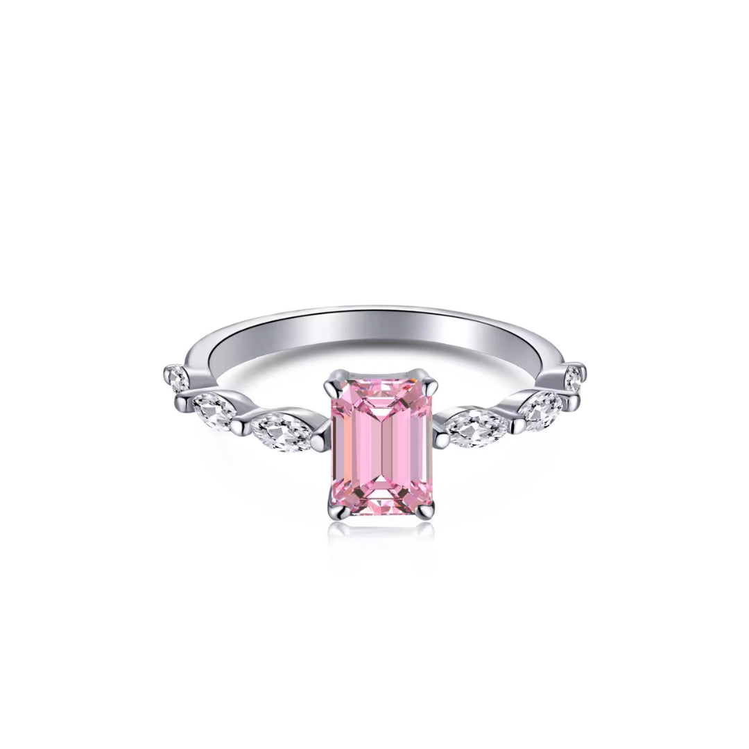 Baguette Pink Crystal 925 Sterling Silver Ring