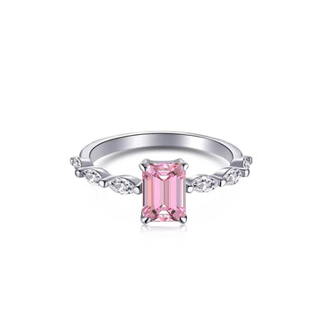 Baguette Pink Crystal 925 Sterling Silver Ring