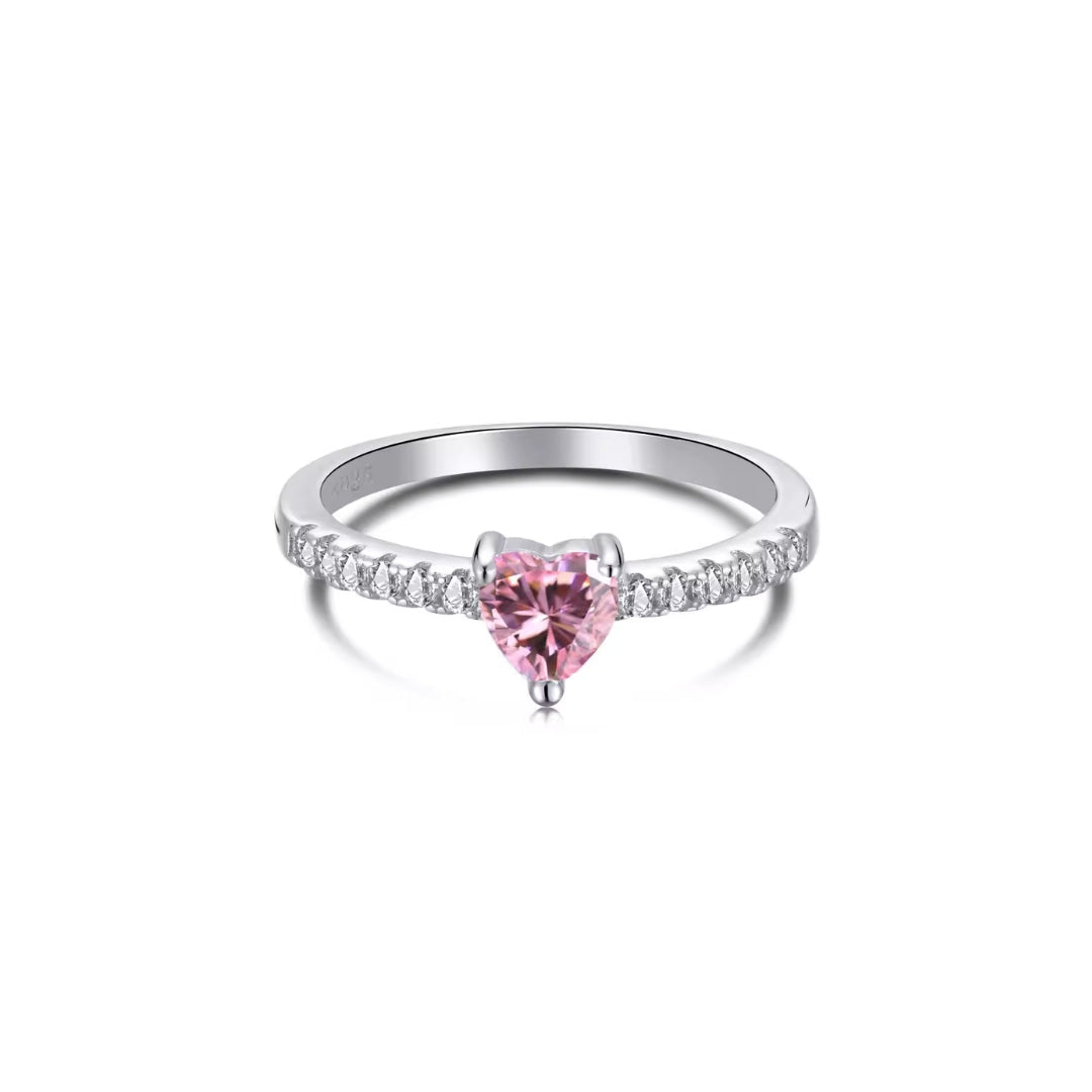 Mini Pink Heart Crystal 925 Sterling Silver Ring