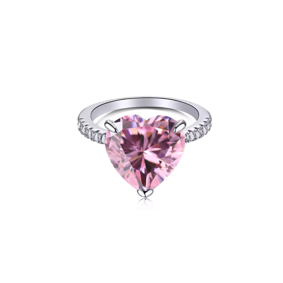 Heart Cut Pink Crystal 925 Sterling Silver Ring